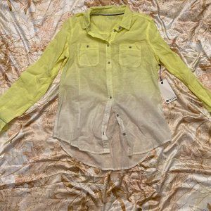 Stylus Medium Bright Yellow to White Gradation Button Up Lightweight Top